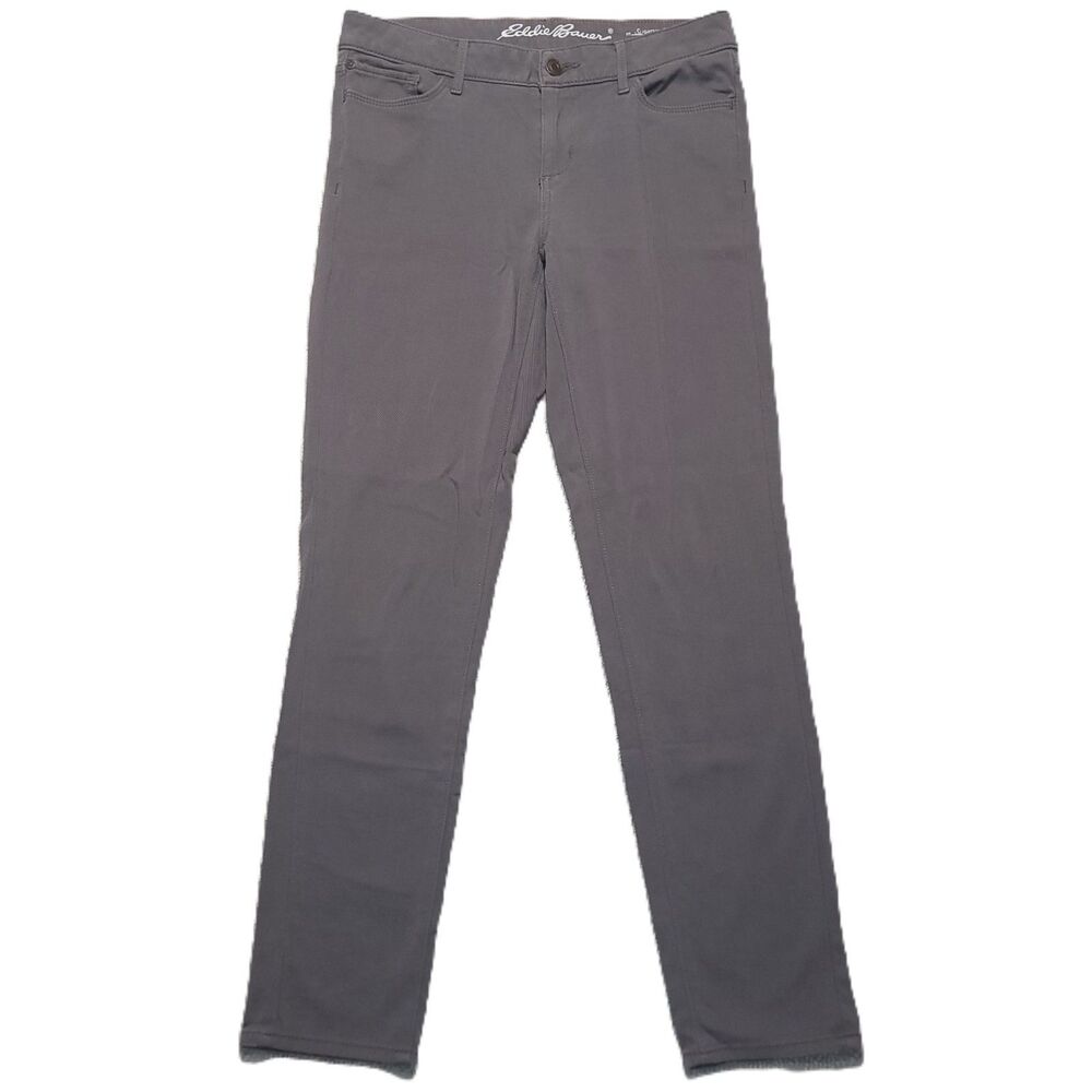 Eddie Bauer Slightly Curvy Slim Straight Jeans Womens 4 Mid Rise Gray